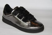 Lederen Italiaanse sneaker zilver /glitters maat 40