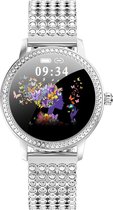 Belesy® ATTRACTIVE - Smartwatch Dames - Horloge - 1.3 inch - Kleurenscherm - Stappenteller - Bloeddruk - Hartslag - Staal - Schakelband - Zilver - Moederdag