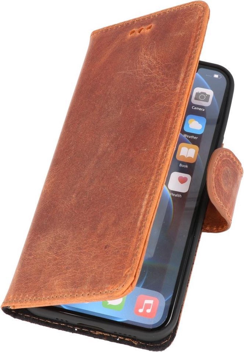 DiLedro Echt Lederen iPhone 12 (Pro) Hoesje Bookcase - Washed Brown