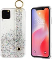 BackCover Strap Telefoonhoesje - Hoesje voor Apple iPhone 11 Pro Max - Glitter Wit - Met handige band