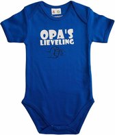 Blauwe romper met "Opa's lieveling" - maat 74/80 - grootvader, babyshower, zwanger, cadeautje, kraamcadeau, grappig, geschenk, baby, tekst, bodieke