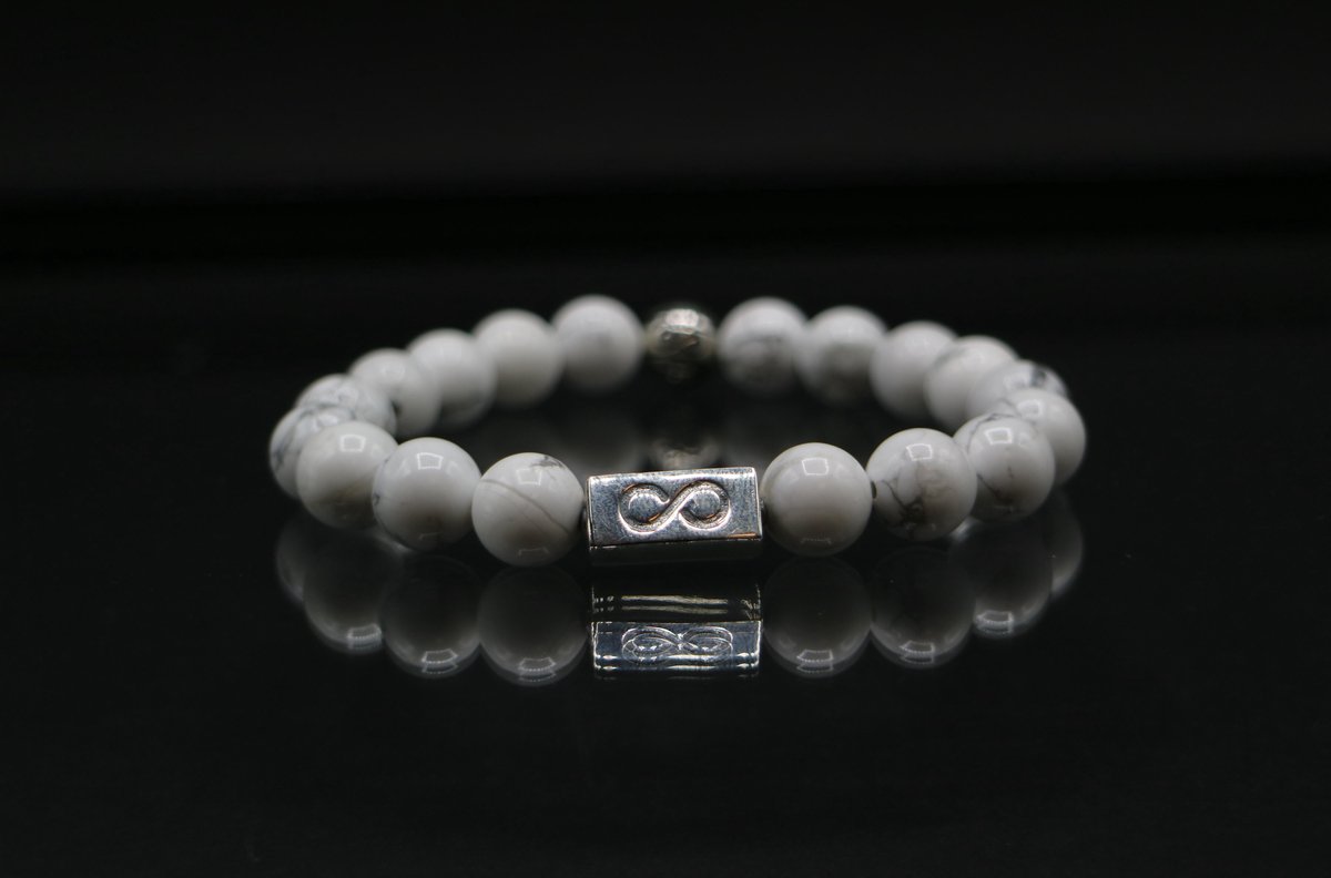 Edelsteen armband - Howliet Glans 10MM - 925 Sterling Zilver - Natuursteen armband - Sieraden man en vrouw - Armband man en vrouw - Armband dames en heren - Cadeau man en vrouw - Sieraden heren en dames - Unisex armband