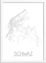 Schwaz Plattegrond poster A3 + Fotolijst wit (29,7x42cm) - DesignClaud