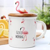 Flamingo Mok met Deksel & Lepel – Mokken – Cadeau Geschenk & Uniek – Mokken – Koffiemok/Theemok – Feest Mok - Cadeau Mok