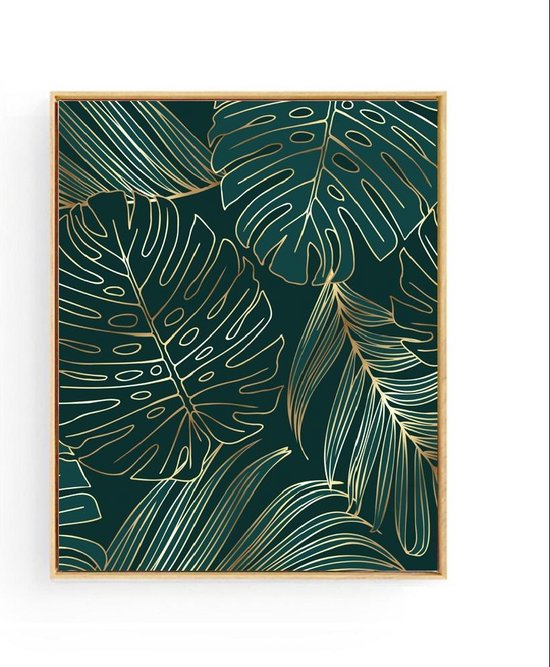 Poster Goud Botanisch Palmboon Blad Midden - 80x60cm - Planten - Muurdecoratie
