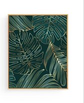 Poster Goud Botanisch Palmboom Blad Midden - 50x40cm  - Planten - Muurdecoratie