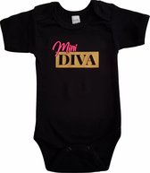 Zwarte romper met "Mini Diva" - maat 80 - babyshower, zwanger, cadeautje, kraamcadeau, grappig, geschenk, baby, tekst, bodieke