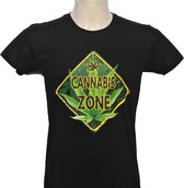 T-Shirt - Casual T-Shirt - Fun T-Shirt - Fun Tekst - Lifestyle T-Shirt - Wiet - Cannabis Zone - Zwart - Maat S