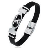 Steenbok / Capricorn - Leren Armband met Stalen Sterrenbeeld - Astrologie - Zwart - Armbanden Heren Dames - Cadeau voor Man - Mannen Cadeautjes
