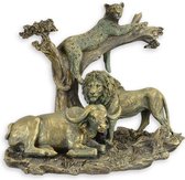 Panter. leeuw en buffel - Resin beeld - Dierenrijk - 23.1 cm hoog