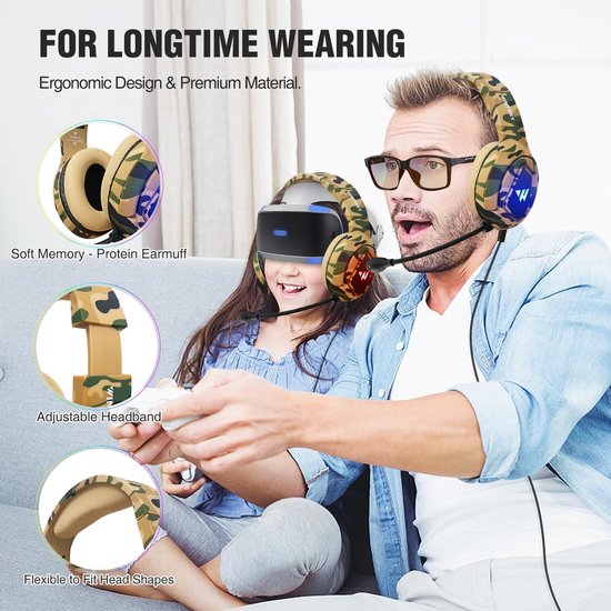WINTORY M1 RGB Over-ear Koptelefoons - Gaming headset - met microfoon voor Nintendo Switch - PS4/PS5 - PC/Laptops - Xbox One - Camouflage - WINTORY