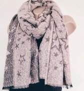 Dames lange warme sjaal sterrenprint met glinstering grijs/roze