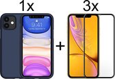 iPhone 12 mini hoesje donker blauw apple siliconen case - Full cover - 3x iPhone 12 mini Screen Protector