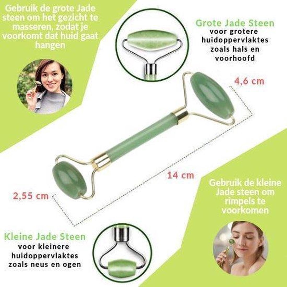 Self Glow Jade Roller Gezicht met Gua Sha Schraper - Jade Gezichtsroller Jade - Massage Roller - Jaderoller - Jade Steen - Groen