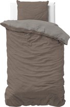 Dreamhouse Flanel Twee Kleuren - Dekbedovertrek - Eenpersoons - 140x200/220 + 1 kussensloop 60x70 - Taupe/Grijs