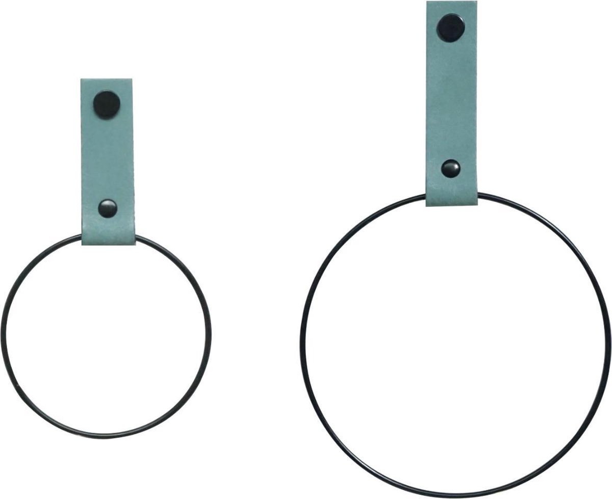 SETPRIJS! 2x Leren Handdoekring | VAALGROEN - maat S + M (handdoekhanger - handdoekhaakje)