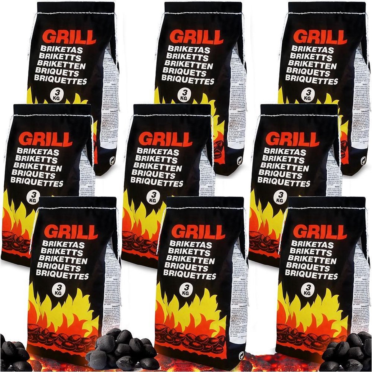 DEUBA Houtskoolbriketten 27 kg – BBQ Grill Briketten – 9 x 3 kg – Langdurige Gloed – Snel Ontbrandbaar