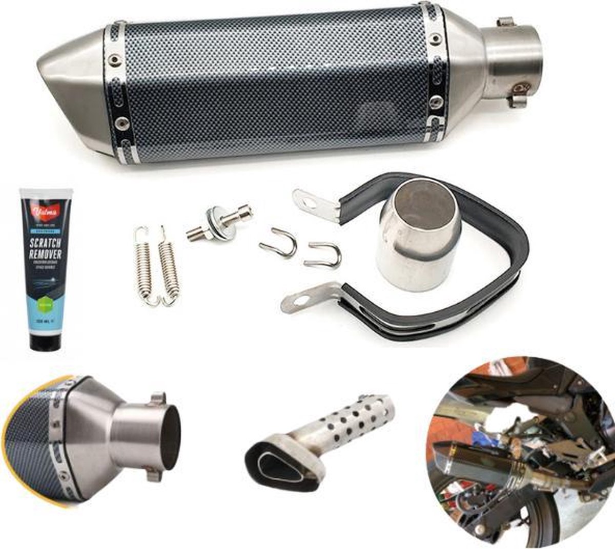 EFLO 370 MM Koolstofvezel Motor Demper met DB Killer - Inclusief Universele Pijp en Krassenverwijde