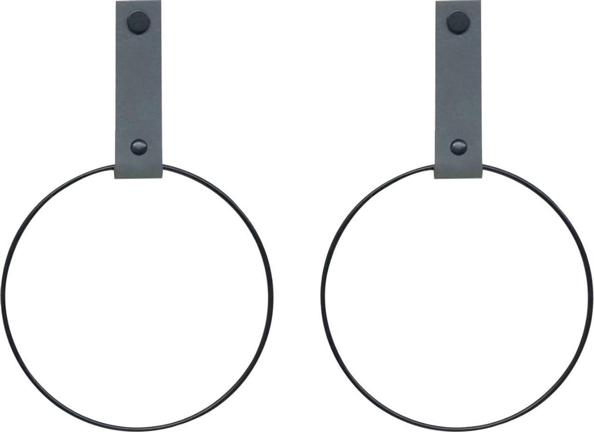SETPRIJS! 2x Leren Handdoekring | DONKERGRIJS - maat M (handdoekhanger - handdoekhaakje)