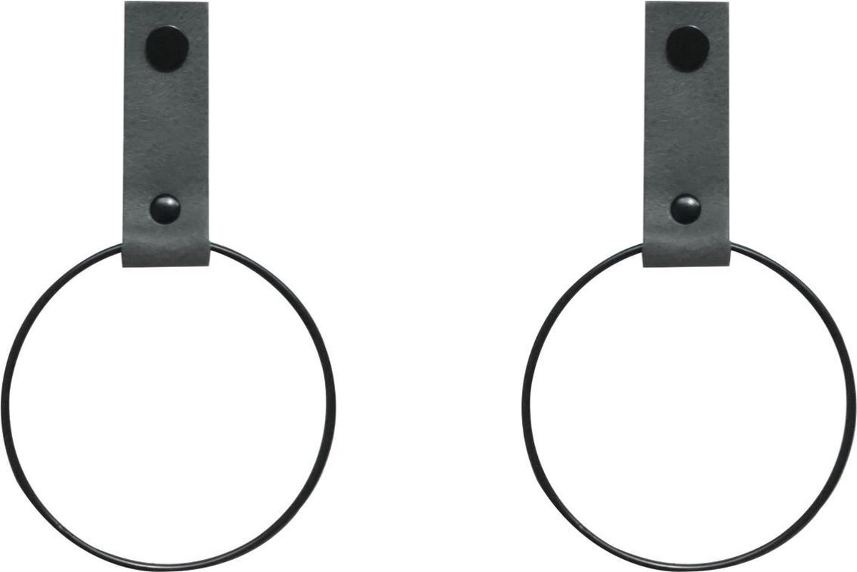 SETPRIJS! 2x Leren Handdoekring | VINTAGE GREY - maat S (handdoekhanger - handdoekhaakje)