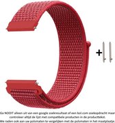 22mm Donker Rood Nylon Horloge Bandje geschikt voor bepaalde 22mm smartwatches van verschillende bekende merken (zie lijst met compatibele modellen in producttekst) - Maat: zie foto - klittenbandsluiting – Red Nylon Strap - 22 mm
