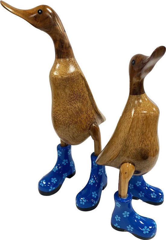 Houten eenden met laarzen - Houten eend decoratie set van 2 - Houten dieren  - Bamboe... | bol.com