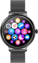 Belesy® CHARMING - Smartwatch Dames - Horloge - 1.3 inch - Kleurenscherm - Stappenteller - Bloeddruk - Hartslag - Maak je eigen watchfaces - Staal – Zwart