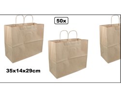 50x Tas, Kraftpapier, 35x14x29cm, papieren draagtas, bruin - draag tas kraft bruin gedraaid koord
