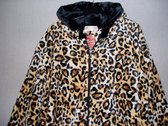 Badjas panterprint lang met capuchon, zakken en rits bruin/zwart XXXL