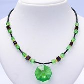 Brigada - ketting - diverse kleuren barnsteen - groen, zwart en geel kleurig - echt natuurlijke zwarte spinel - 45 cm + 5 cm verlengstukje - sterling 925 zilveren sluiting