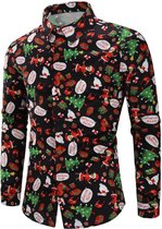 Kerst Verkleedkleding - Shirt met 3D Print Santa - Casual Shirt - Fun Shirt - Zwart met Rood - XL