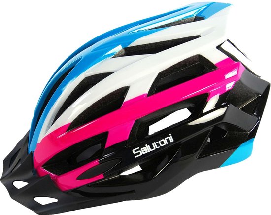 Salutoni Dames Fietshelm - Blauw Wit Roze - 58-61 cm