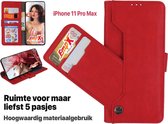 EmpX.nl Apple iPhone 11 Pro Max Rood  Boekhoesje | Portemonnee Book Case | Flip Cover Hoesje | Met Multi Stand Functie | Kaarthouder Card Case | Beschermhoes Sleeve | Met Pasjeshouder & Magne