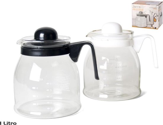 Theepot met wit deksel en handvat 1 liter - Glazen thee/koffie potten -  1000 ml theepot | bol.com