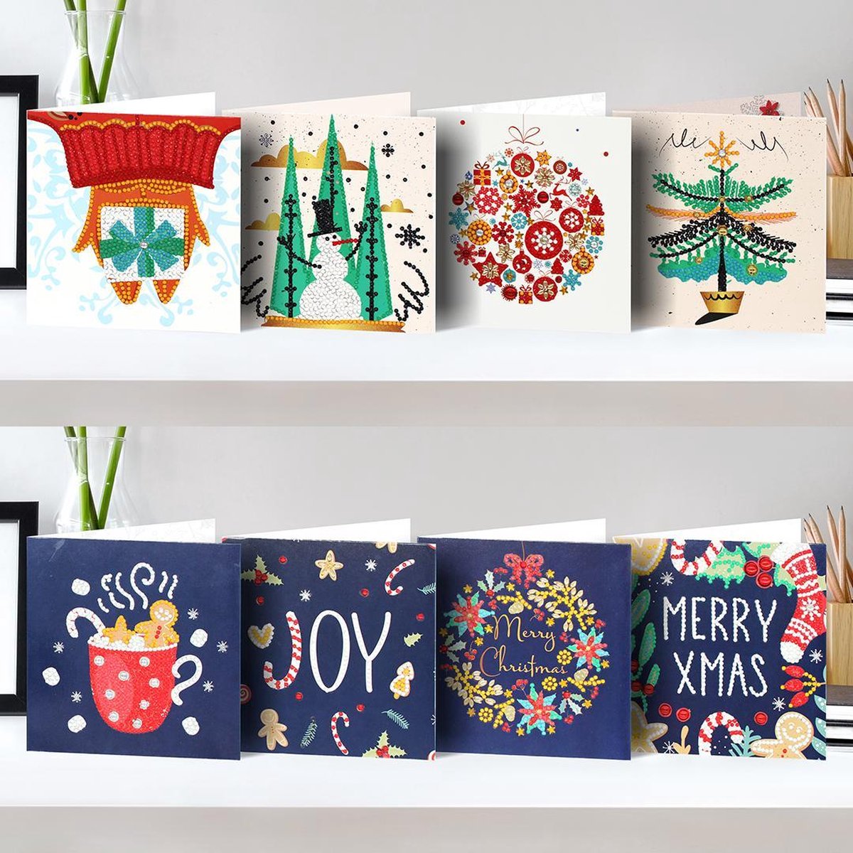 Vitamo™ Originele Diamond Painting Kerstkaarten (8 Stuks) - Christmas Cards - Kerst - Met enveloppen - Complete set