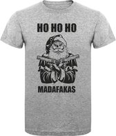 T Shirt - Foute Kerst Shirt - Casual T - Shirt - Fun Shirt - Fun Tekst - Kerstballen - Santa - Kerstman - Sports Grey - Sport Grijs - Ho Ho Ho Madafakas - S