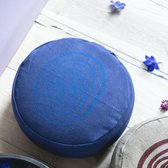 Yoga poef 'labyrinth', rond, blokprint, blauw, handgeweven, Fair Trade, Nepal, meditatie-kussen, gevuld met boekweit-doppen, yoga pillow, meditation pillow