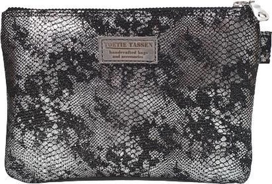 Toetie & Zo Handmade Case - Cuir - Zwart - Argent - Sac de téléphone - Trousse de maquillage - Étui à stylo - Étui à pharmacie - Cuir