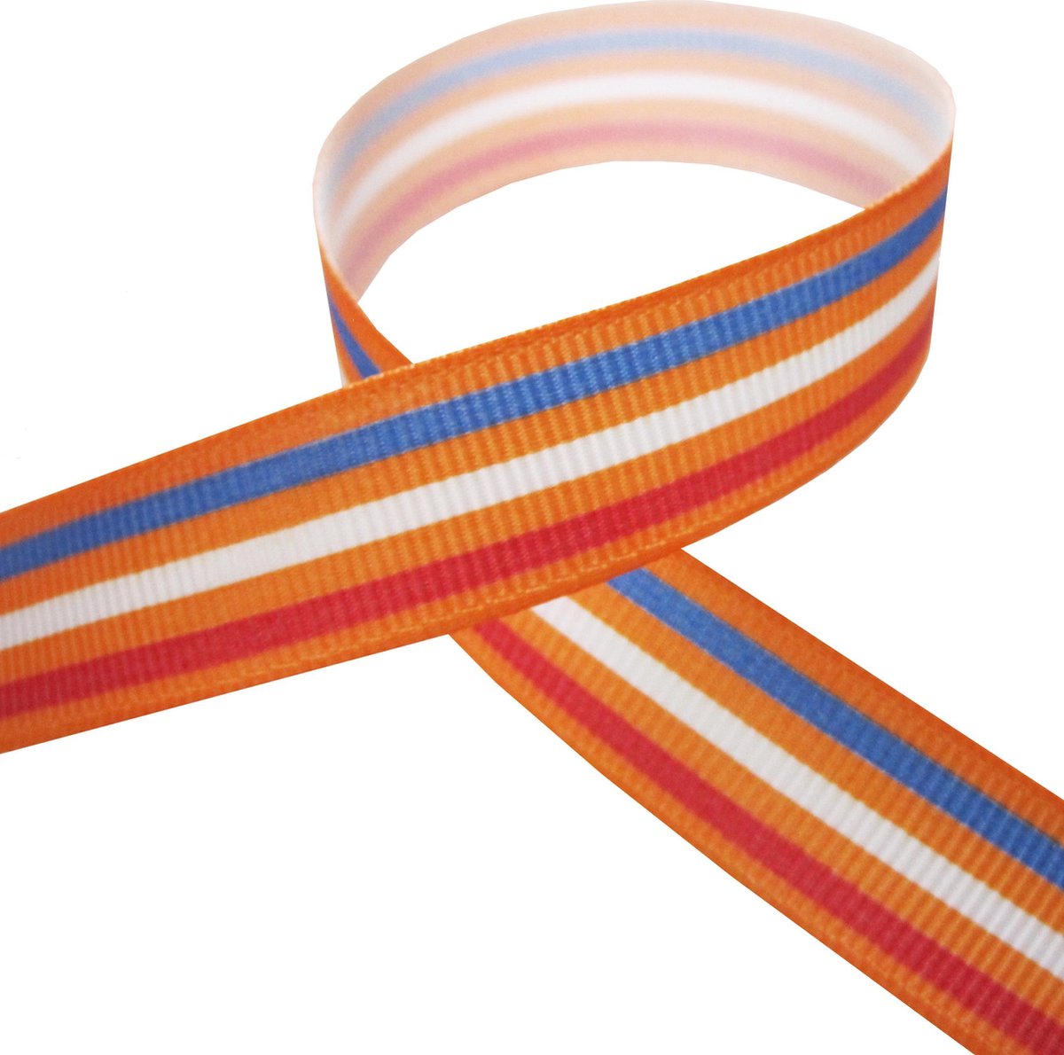 Holland Lint 16mm (1,6cm) | Nederlandse Vlag | Vlaggenlint | Grosgrain Ripsband | Oranje Rood Wit Blauw | Koningsdag | Luxe Kwaliteit | Rol van 22,85 Meter - Merkloos