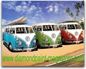 Lenks Diamond painting 3 volkswagen busjes vw 40 X 50cm ronde steentjes full paint Diamond Paint 3129