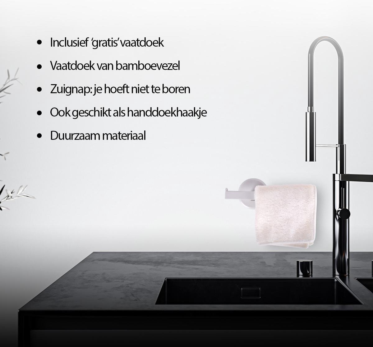 Believe Vaatdoekhouder met Gratis Eco-Vriendelijke Vaatdoek - Aanrecht organiser met Plaksticker - Gootsteen organizer - Wit — afbeelding 2