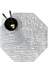 Lucy's Living Luxe placemat LUXY Silver - rond - ∅ 39 cm - pvc - kunststof – zilver - achthoek