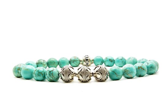 Beaddhism - Armband - Turquoise - Zilver - Yin 3 - 8 mm - 20 cm