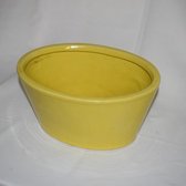 Bloempot ovaal, geel, hoogglans: 21 x 26,5 x 12,5 cm: aardewerk