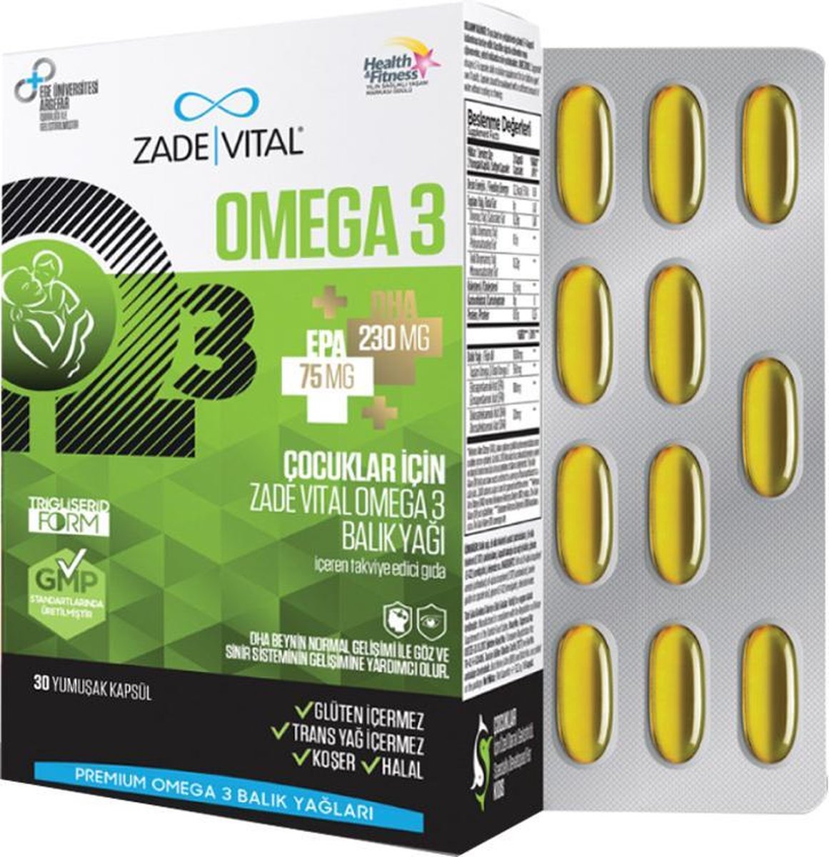 Zade Vital Omega 3 visolie Premium voor kinderen 30 zachte