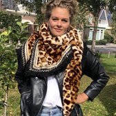 Faux fur driehoek shawl Leopard Luxury|Beige taupe goud