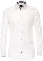 VENTI body fit overhemd - wit structuur (contrast) - Strijkvriendelijk - Boordmaat: 42