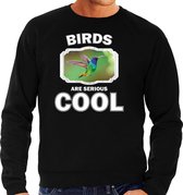 Dieren vogels sweater zwart heren - birds are serious cool trui - cadeau sweater kolibrie vogel vliegend/ vogels liefhebber L