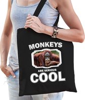 Dieren gekke orangoetan   katoenen tasje volw + kind zwart - monkeys are cool boodschappentas/ gymtas / sporttas - cadeau apen fan