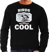 Dieren vogels sweater zwart heren - birds are serious cool trui - cadeau sweater papegaaiduiker vogel/ vogels liefhebber M
